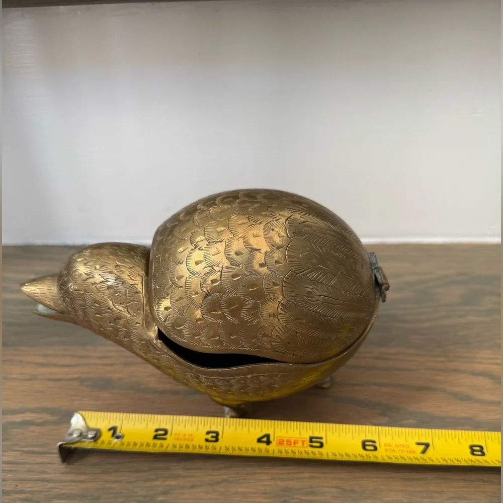 Vintage made in India brass peacock hinged trinket /ashtray